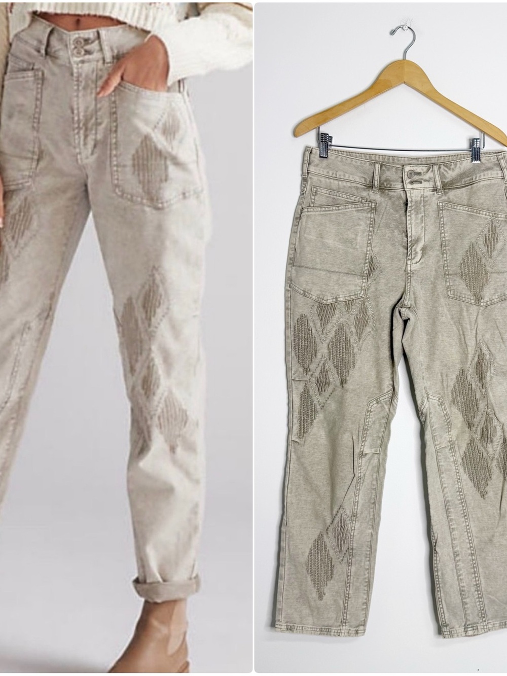 Pilcro The Wanderer Anthropologie Size 30 Embroidered Utility Pants Gray